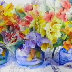 Flower Power 13"x29" watercolor - SOLD