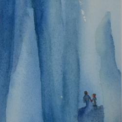 Exploring the Ice Caves, watercolor on cold press paper