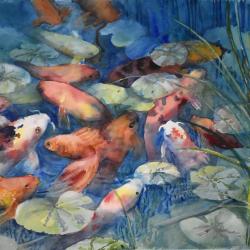 Koi Pond 14"x22" watercolor - SOLD